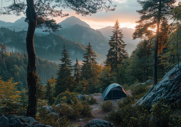 Photo camping dans les montagnes