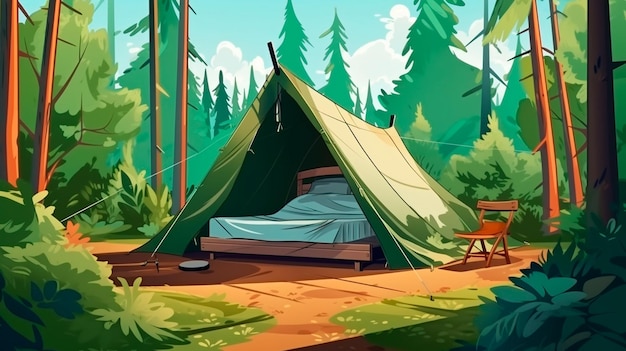 camping de dessins animés dans les bois