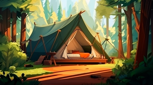 camping de dessins animés dans les bois