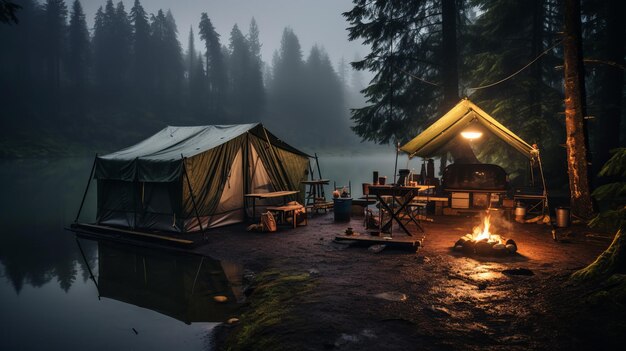 Camping un jour de pluie