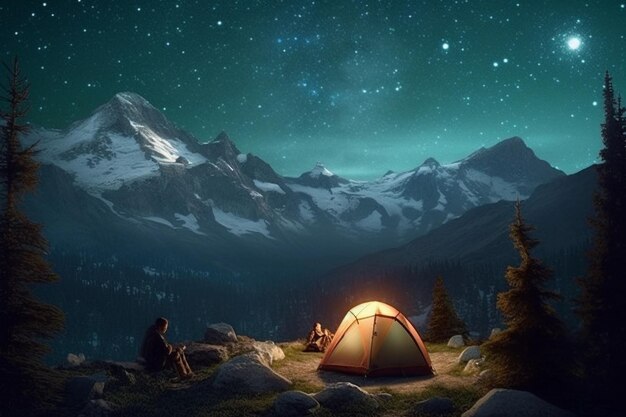 Camping à la montagne sous les étoiles