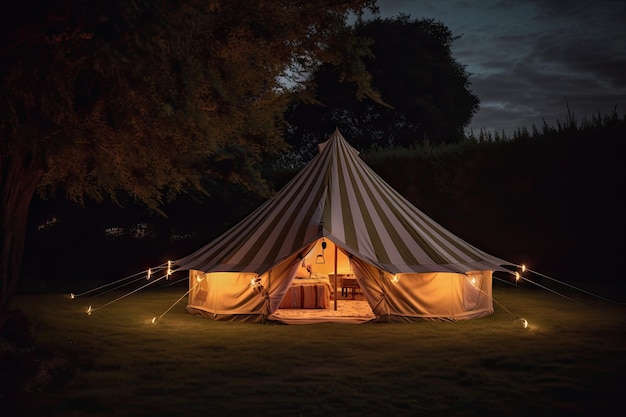 Camping de nuit près d'un feu vif dans une forêt d'épicéas sous un ciel magique étoilé avec voie lactée Groupe de quatre amis assis autour d'un feu de camp profitant de l'air frais près de la tente Concept de camping touristique