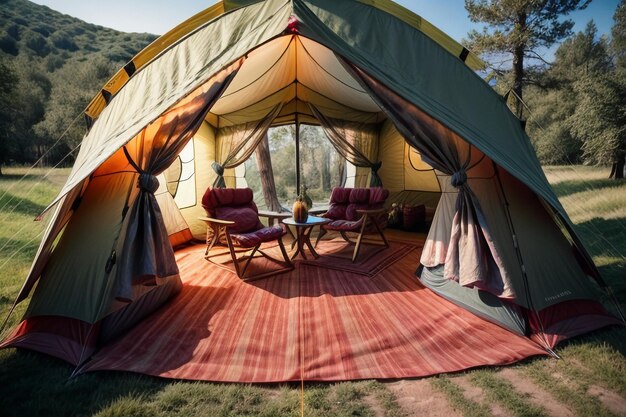 Camping en plein air voyage en tente relaxation repos campement dans la forêt