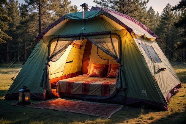 Camping en plein air voyage en tente relaxation repos campement dans la forêt