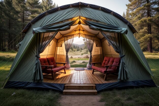 Camping en plein air voyage en tente relaxation repos campement dans la forêt