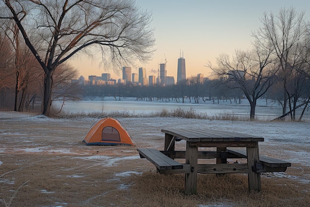 Camping avec tente dans le parc photographie professionnelle
