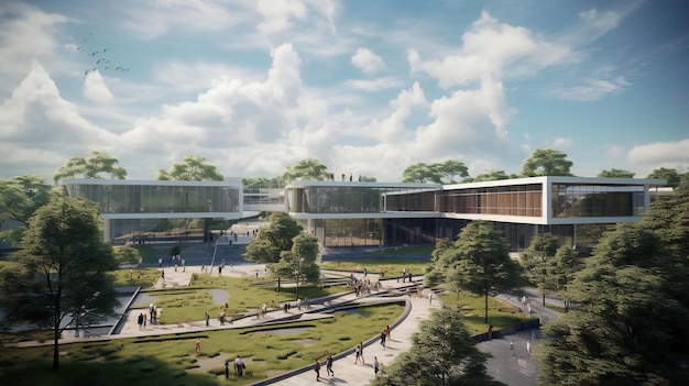 le campus et certains nuages sont vus de la vue de l'aire