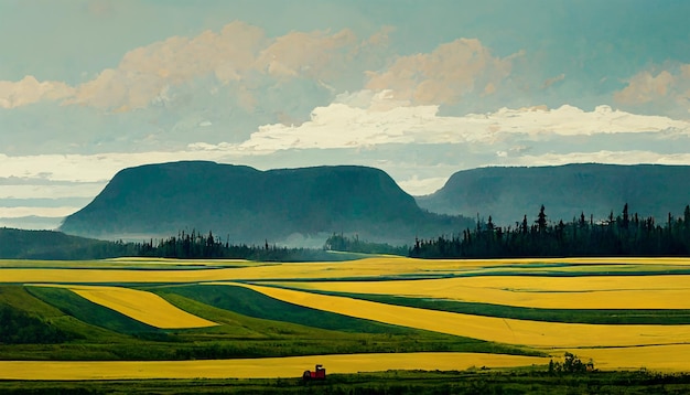 Canada campagne champ vert montagne ciel nuageux