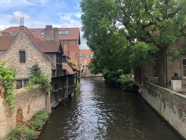 Photo canal au milieu des arbres et des bâtiments contre le ciel