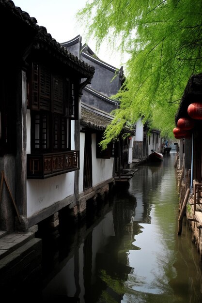 Photo un canal dans la ville de wuxi