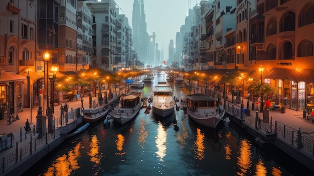 Un canal à Dubaï avec un bateau dans l'eau