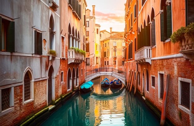 Un canal à Venise avec des gondoles sur l'eau