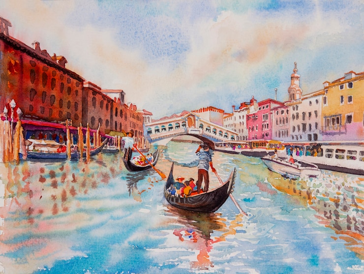Canal de Venise avec touriste en gondole