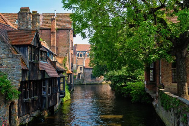 Canal avec de vieilles maisons à Bruges Beligum