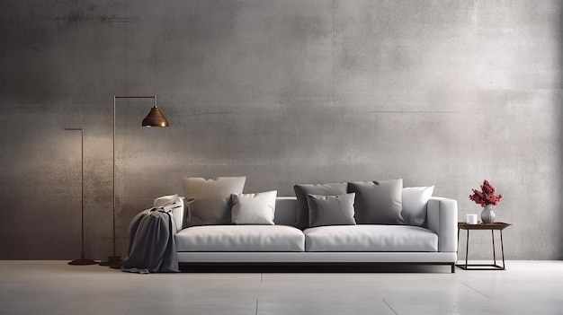 Canapé d'angle gris confortable dans une chambre confortable