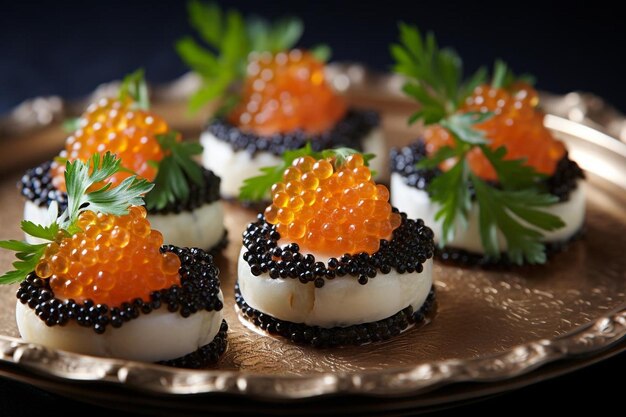 Canapé au caviar avec des coquillages