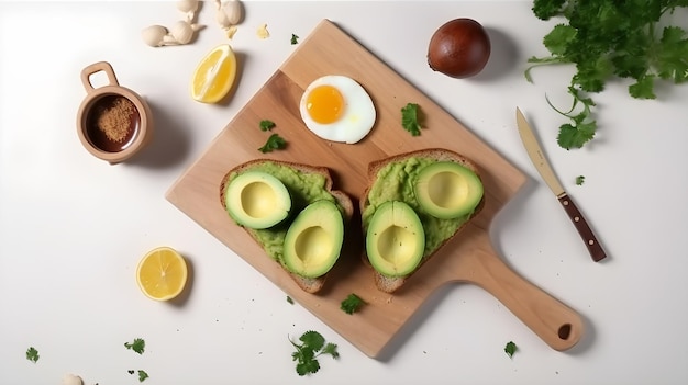 canapé au saumon et avocat avec vue de dessus d'oeuf