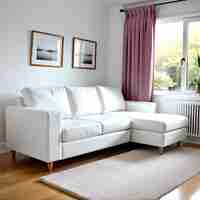 Photo canapé blanc dans le salon avec grande fenêtre