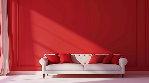 Photo un canapé blanc avec des oreillers rouges et un mur rouge