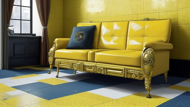 Canapé de chambre futuriste en carrelage jaune