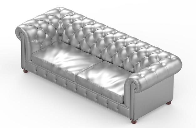 Photo canapé chesterfield argent isolé luxe illustration 3d