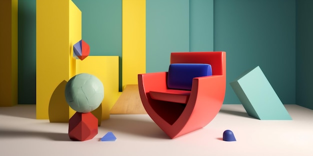 Canapé coloré art memphis design espace géométrique maison intérieur chambre fauteuil Generative AI