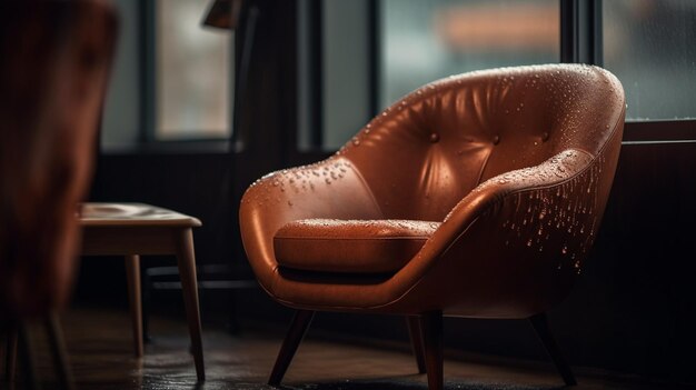 Un canapé en cuir marron avec une table basse et une petite table basse.