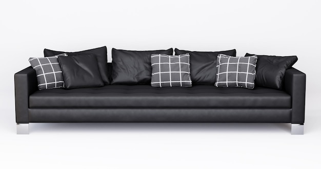 Canapé en cuir noir moderne de meubles 3d isolé sur fond blanc
