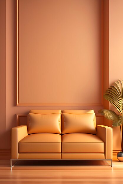 Canapé en cuir suédé crème couverture coussin marron au soleil sur mur beige parquet salon roo