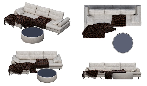 canapé isolé sur fond blanc, mobilier d'intérieur, illustration 3D, rendu cg