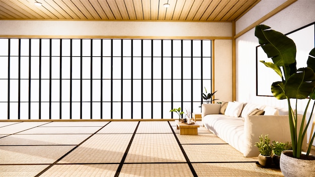 Canapé japonais sur chambre japon et rendu blanc 3D