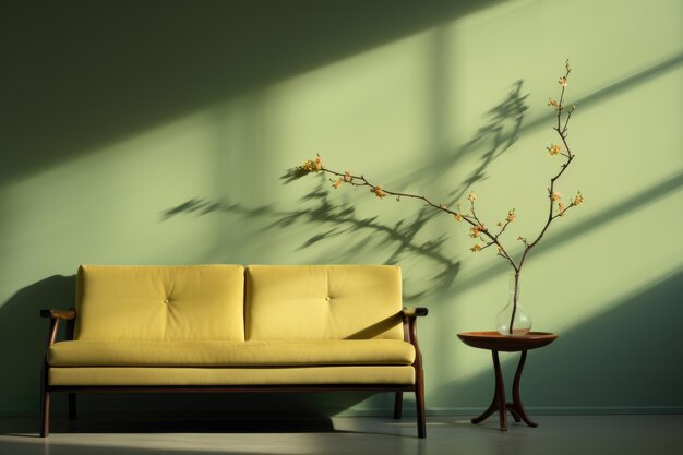 Photo le canapé jaune à côté de la petite table