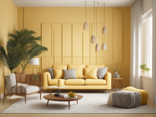 Un canapé jaune dans le salon