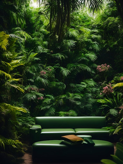 canapé de luxe dans la forêt tropicale Daylight Cinematic générative ai illustration