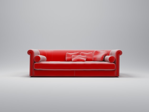 Canapé de luxe en velours rouge sur fond blanc