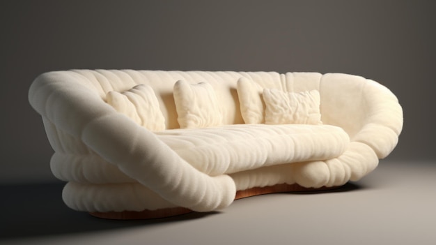 Photo un canapé moderne en crème avec des accoudoirs doux et des détails photoréalistes
