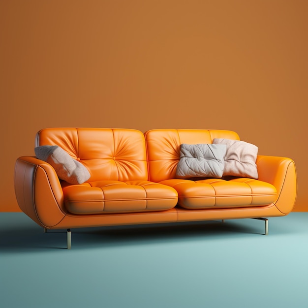 un canapé orange avec un oreiller dessus et un oreiller blanc dessus