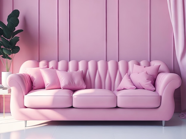 Un canapé rose de couleur pastel dans un salon rose ai génératif