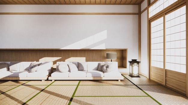 Canapé de style japonais dans la chambre. Rendu 3D
