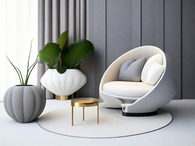 Canapé de style minimaliste et mobilier arrondi pour salon