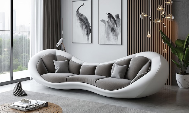 Un canapé de style moderne blanc et gris