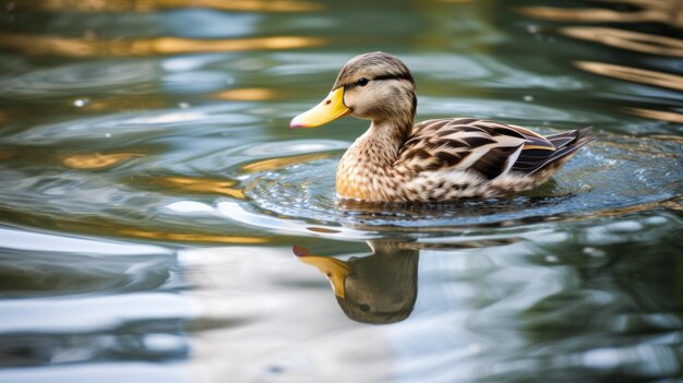 un canard brun flotte sur la surface de l'eau claire