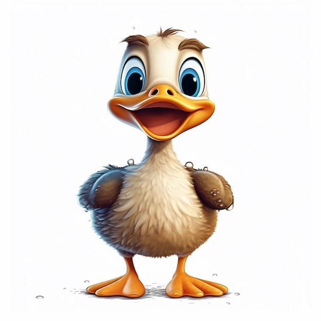 Canard de dessin animé avec de grands yeux et un grand sourire sur son visage ai génératif