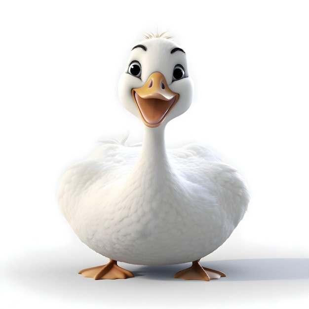 Un canard de dessin animé isolé sur un fond blanc illustration de rendu 3D