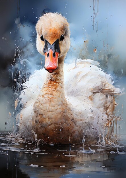 un canard est dans l'eau avec le bec ouvert