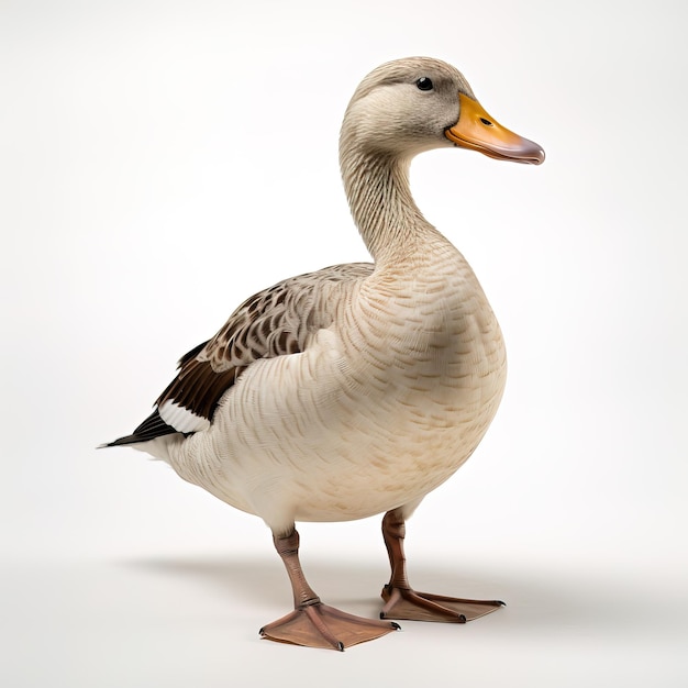 un canard est debout sur un fond blanc avec un fond blanc