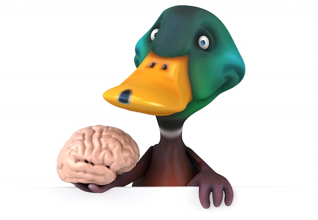 canard illustré drôle tenant un cerveau