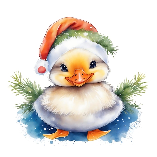 Le canard joyeux, la jubilation, l'aquarelle, le dessin animé, le délice des canards de Noël.