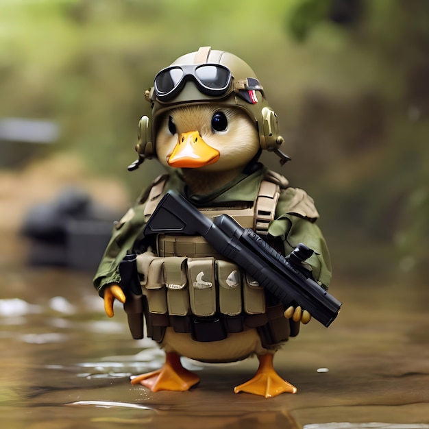 canard mignon avec un équipement militaire généré par l'IA