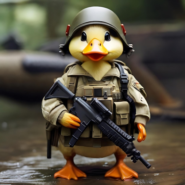 canard mignon avec un équipement militaire généré par l'IA